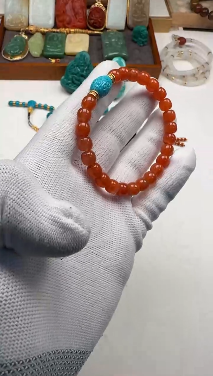 18K金镶嵌手串手串南红玛瑙闲**～手串手串