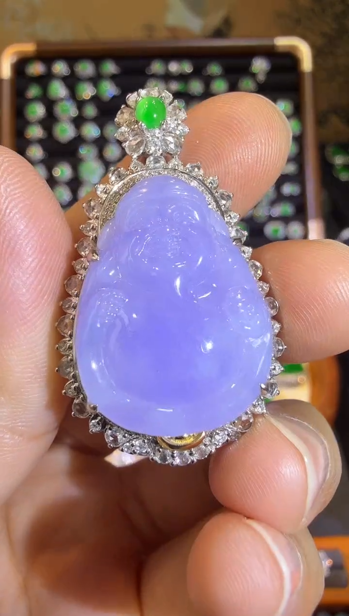 【闪购商品】翡翠吊坠(赠链)18K金镶嵌冰紫财神吊坠