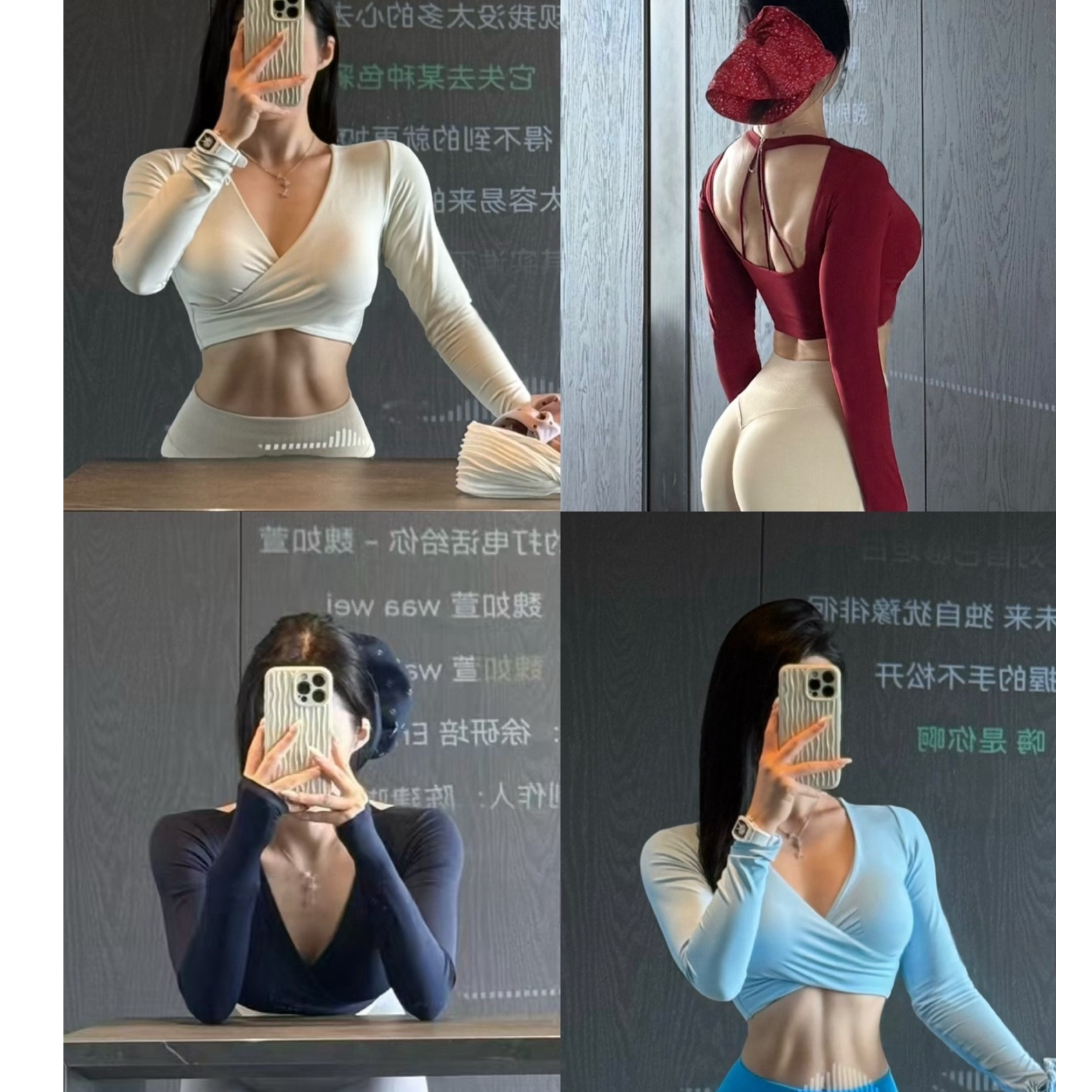 秋冬瑜伽服长袖带胸垫固定杯显瘦运动上衣镂空美背普拉提健身服女