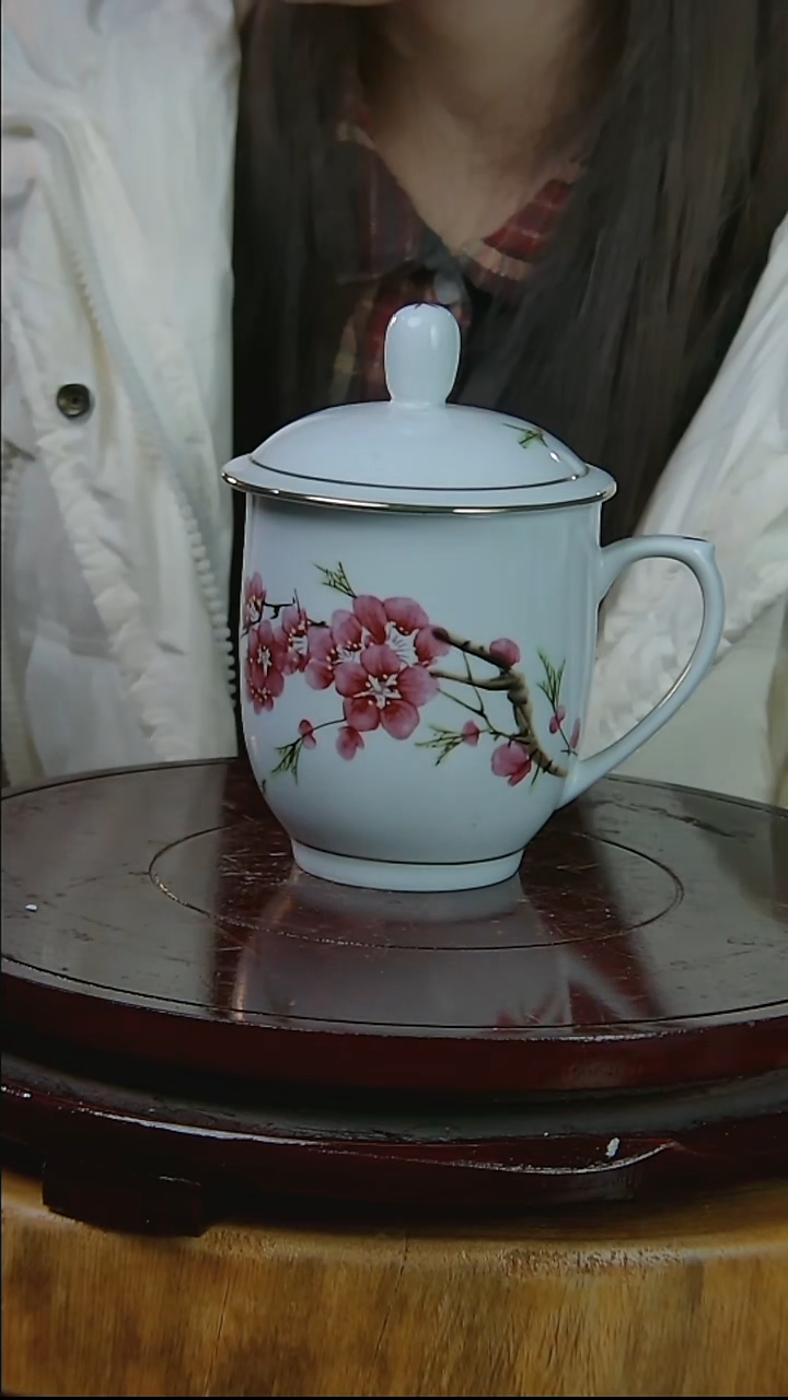 摆件陶水点桃花描金办公杯