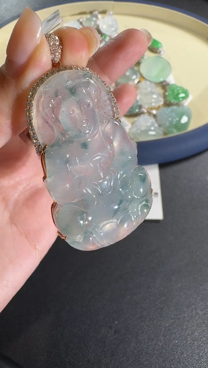 【闪购商品】翡翠吊坠(不含链)18K金镶嵌【源头工厂】钻石镶嵌