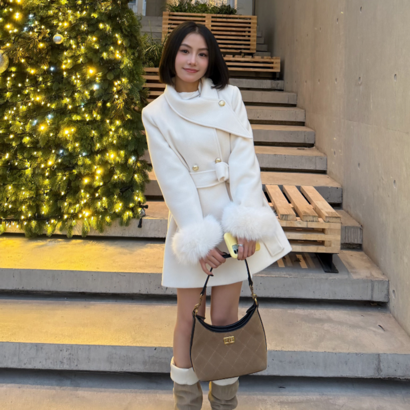 K N J小个子定制羊毛大衣千金感气质显瘦呢子夹棉短款收腰外套