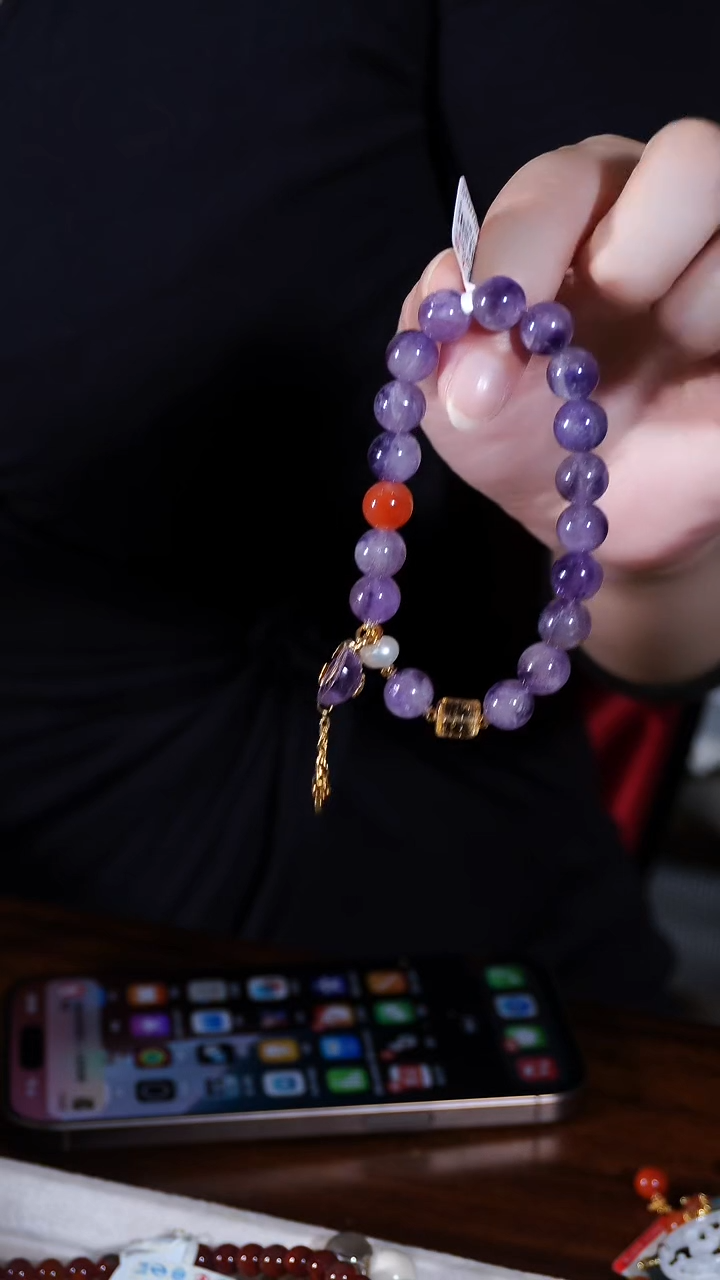 银S925镶嵌手链水晶紫超七南红等手链