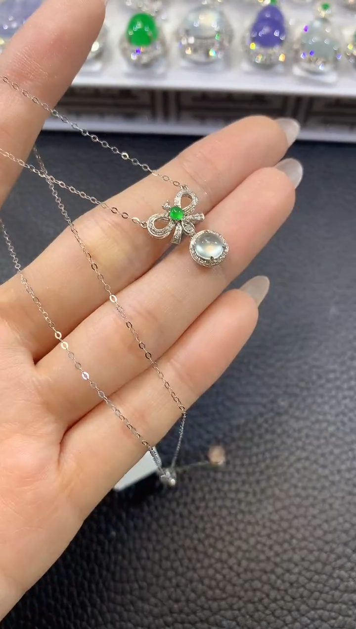 翡翠18K金镶嵌项链A50翡翠多样性发一件