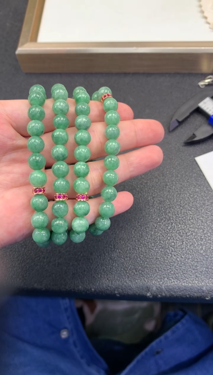 未镶嵌手串翡翠FC452 翡翠满绿手串 多样性发其一