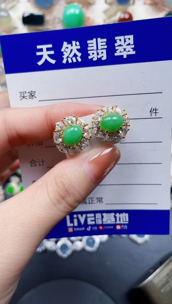 银S925镶嵌翡翠耳饰651