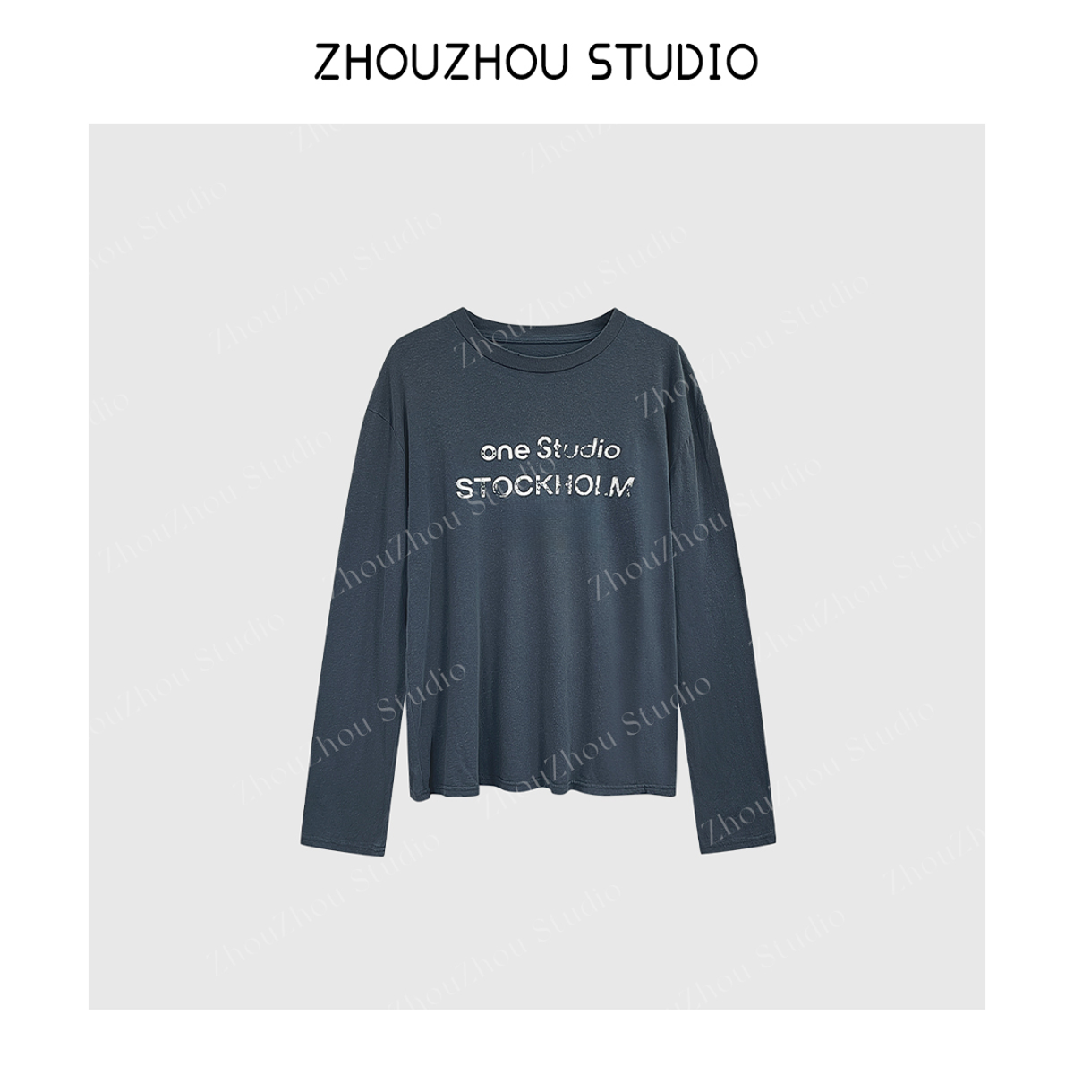 ZhouZhou25秋冬新品 1996字母印花做旧长袖T恤上衣