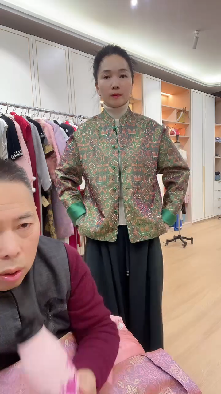 【默认微瑕】中式外套绿色 120斤左右 不加棉款