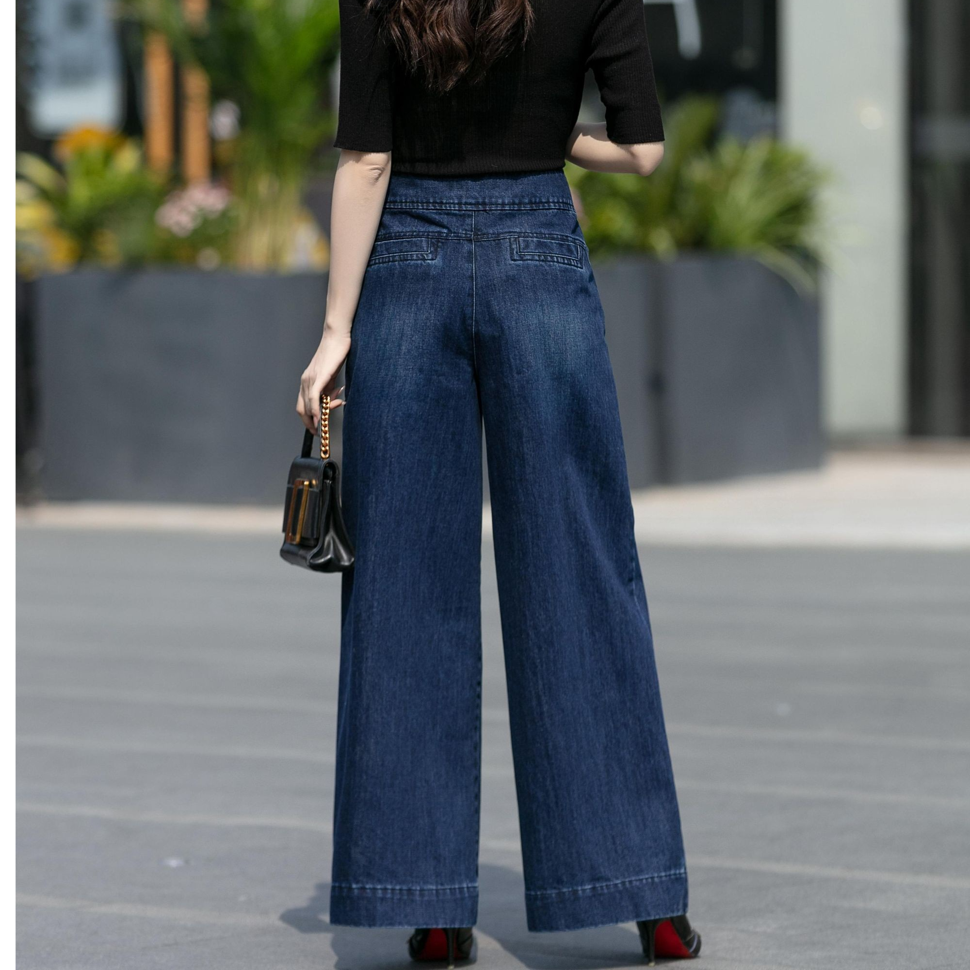 加绒新款高腰大码女裤牛仔阔腿裤女秋冬直筒显瘦九分小个子阔腿裤