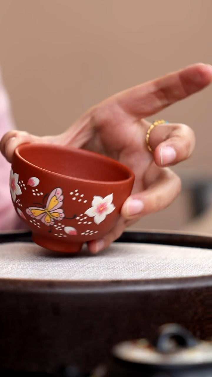 茶壶紫砂降坡泥小碗杯蝴蝶