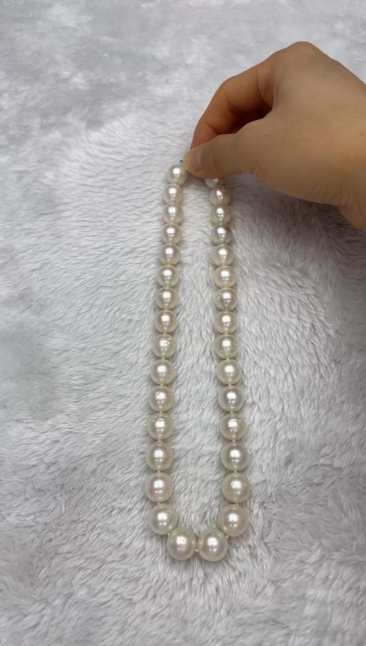 项链银S925镶嵌海水珍珠澳白12-14mm