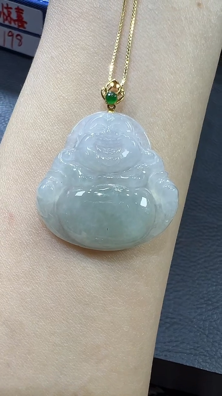 翡翠挂件18K金镶嵌佛公 不含链