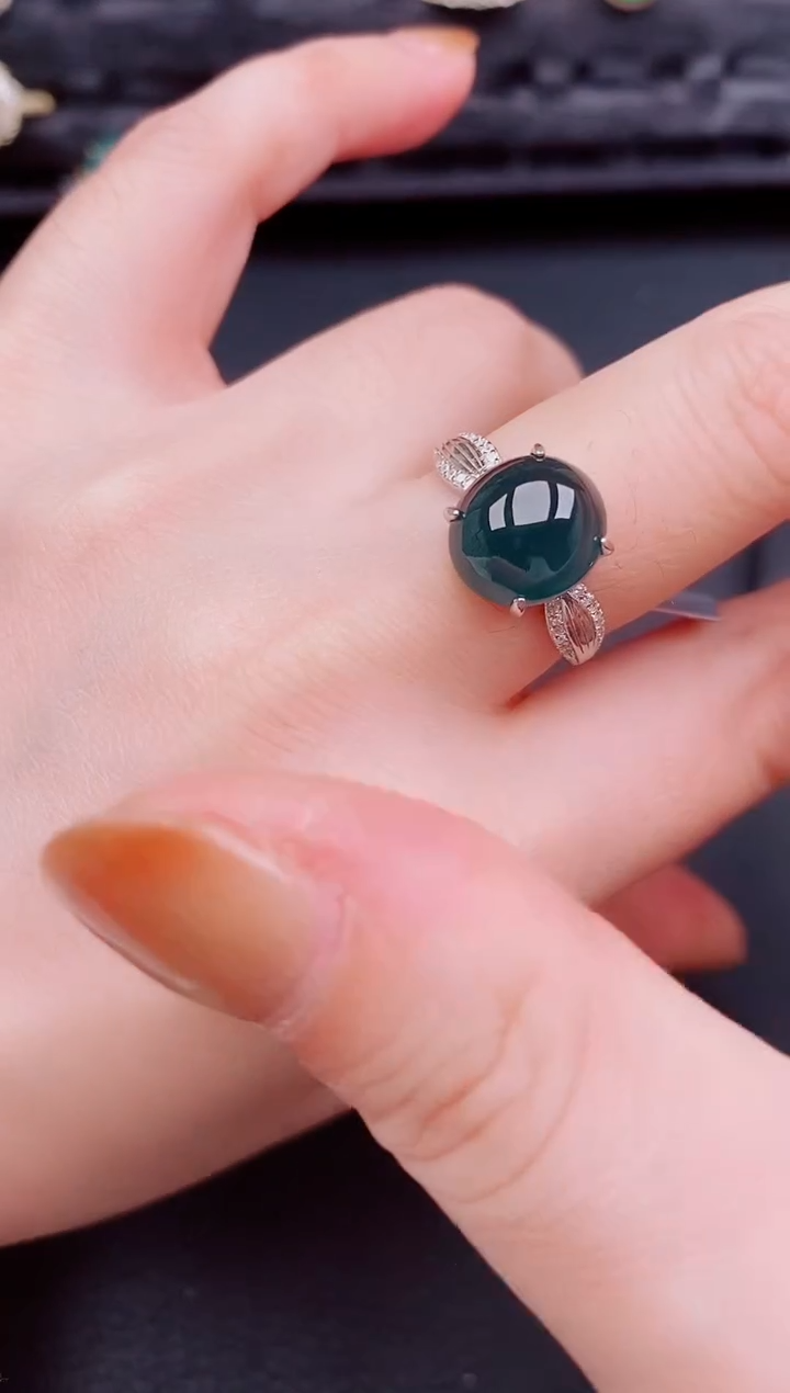 【闪购商品】翡翠戒指银S925镶嵌天然a货翡翠172