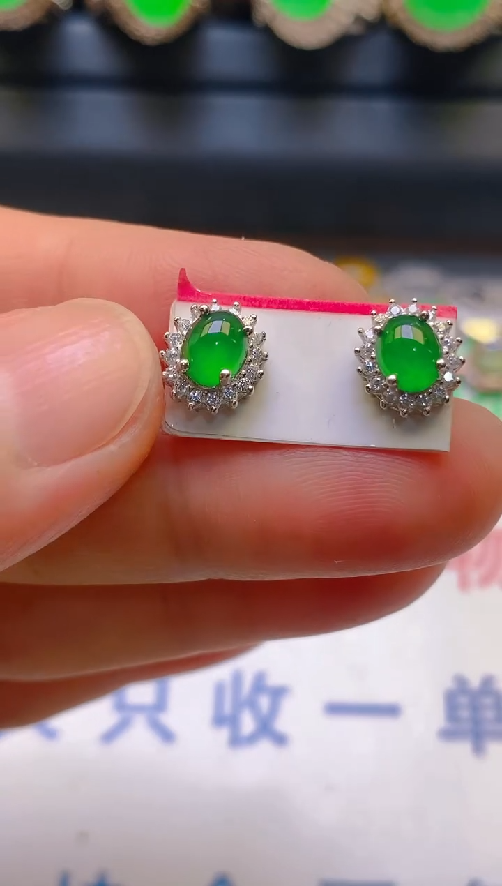 【闪购商品】翡翠耳饰银S925镶嵌天然A货翡翠1