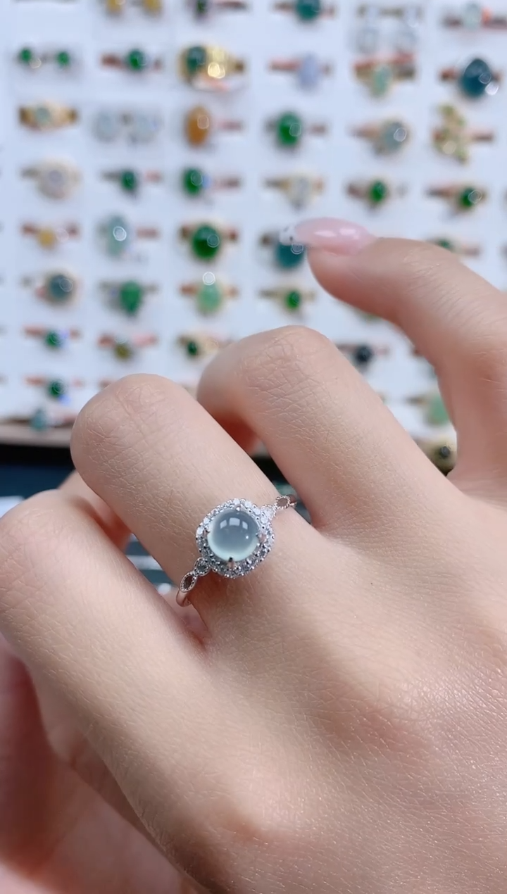 翡翠戒指银S925镶嵌天然翡翠