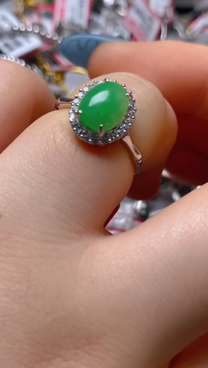 银S925镶嵌戒指翡翠百内无证书