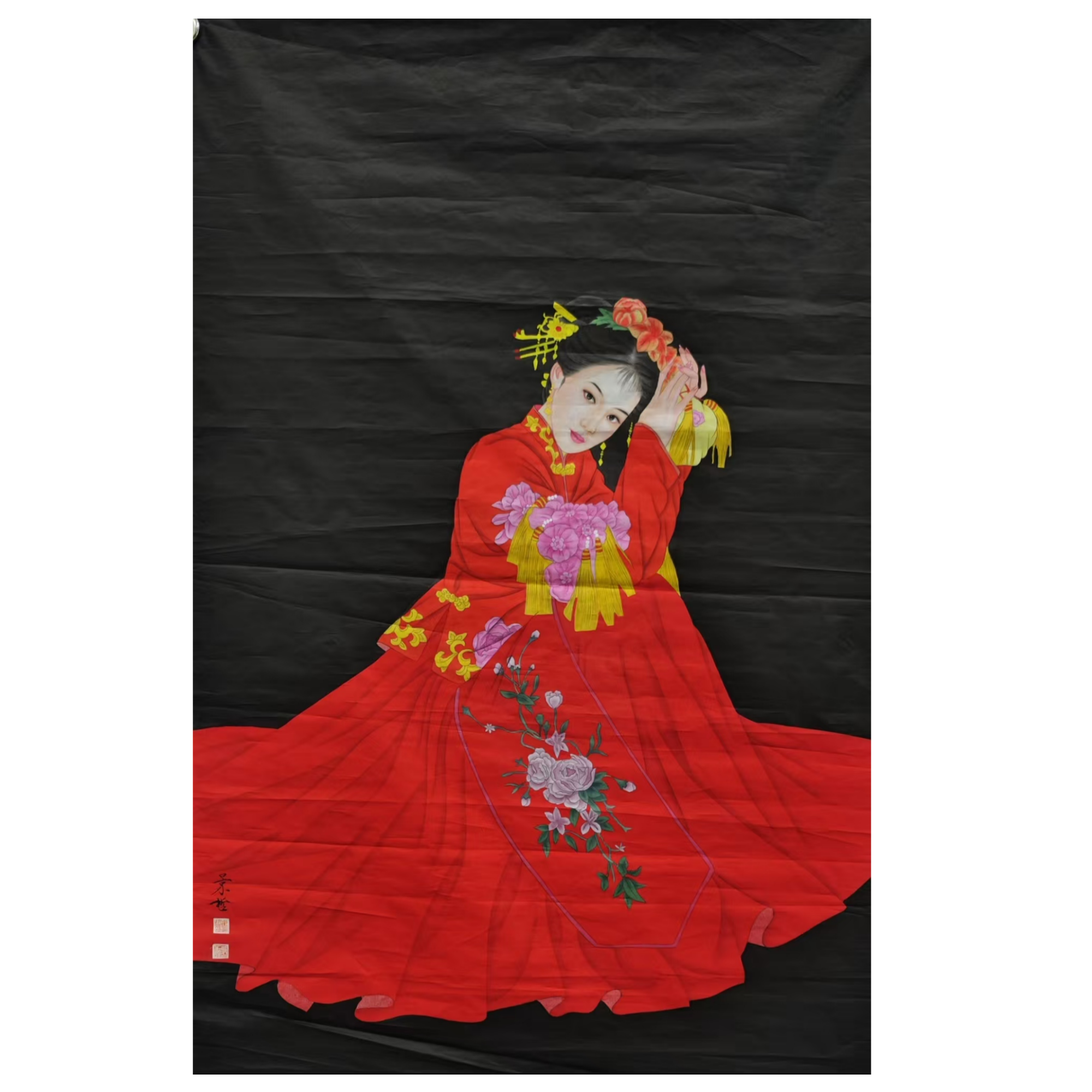 景哲款人物绢布画芯130×75约8.7平尺