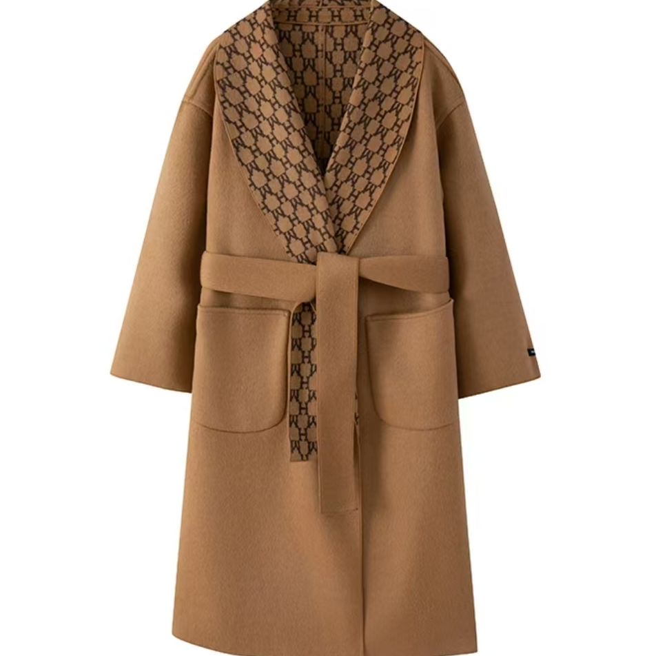 【工厂直供】翻领浴袍新款女羊毛大衣双面呢气质温柔风毛呢长款2302