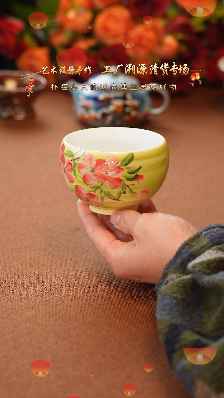 【闪购商品】杯手艺人手绘釉下彩异形器物