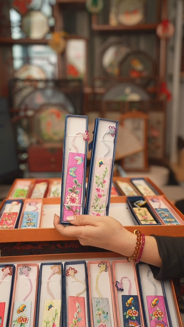 扇子镜子 绣花双面非遗