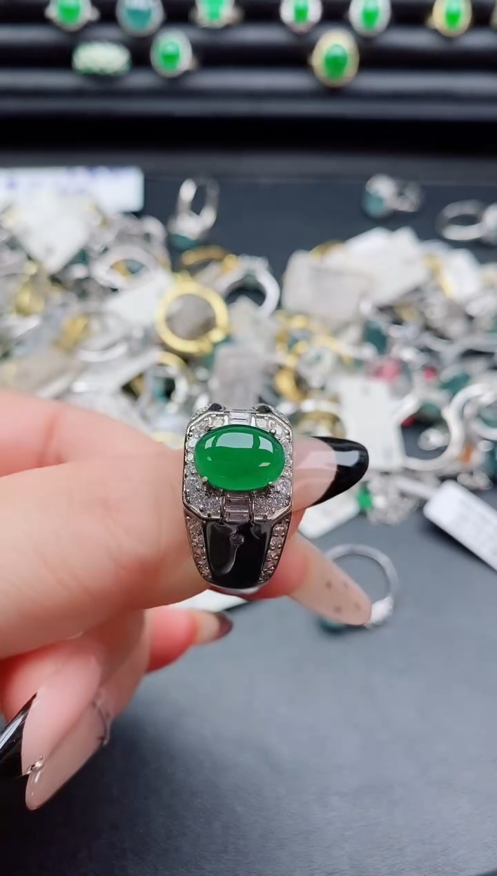 银S925镶嵌戒指翡翠1