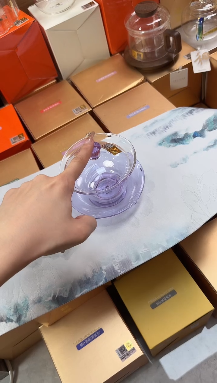 @@禾器荷叶盖碗浅紫色+茶席
