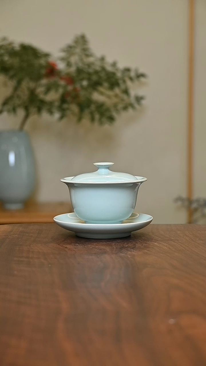 天青釉 手拉 元宝盖碗 朱法喜作品 120ml