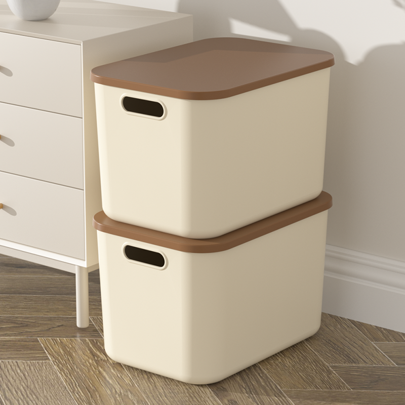 【两个装】收纳筐桌面收纳箱子带盖家用厨房零食书本文具收纳盒