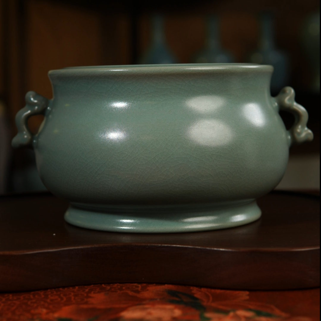 汝瓷茶具香炉香道双耳如意炉仿古