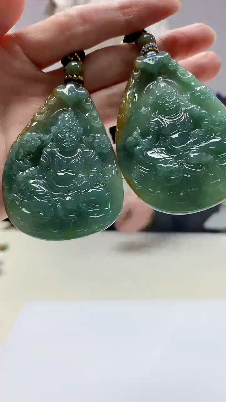 【闪购商品】定制翡翠未镶嵌5028zm-毛货一对财神209
