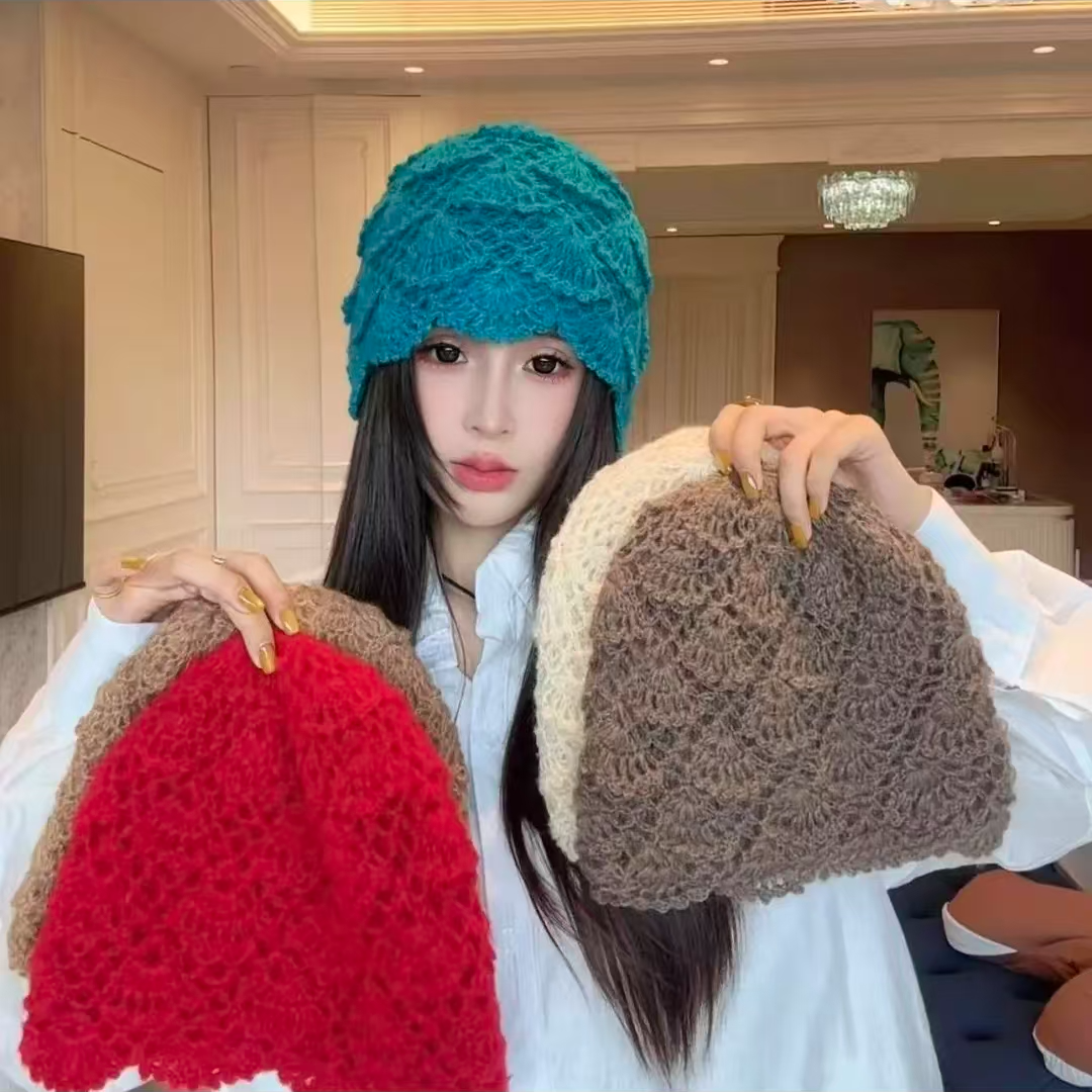 201-400线帽马海毛秋冬加厚保暖百搭修饰脸型显脸小包头帽龙鳞纹