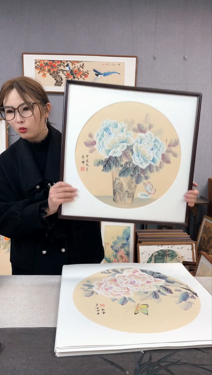 【闪购商品】国画手写手绘带框作品-52*52-