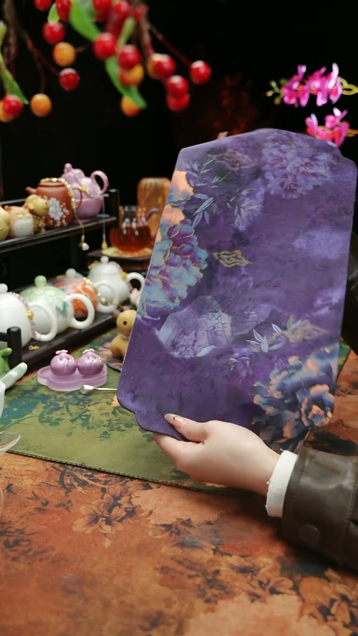 【闪购商品】40*20紫牡丹缎面防水茶席