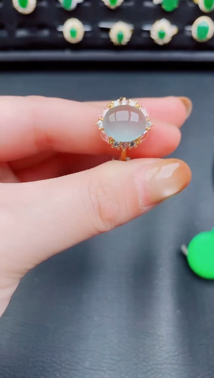 【闪购商品】翡翠戒指银S925镶嵌天然a货翡翠156