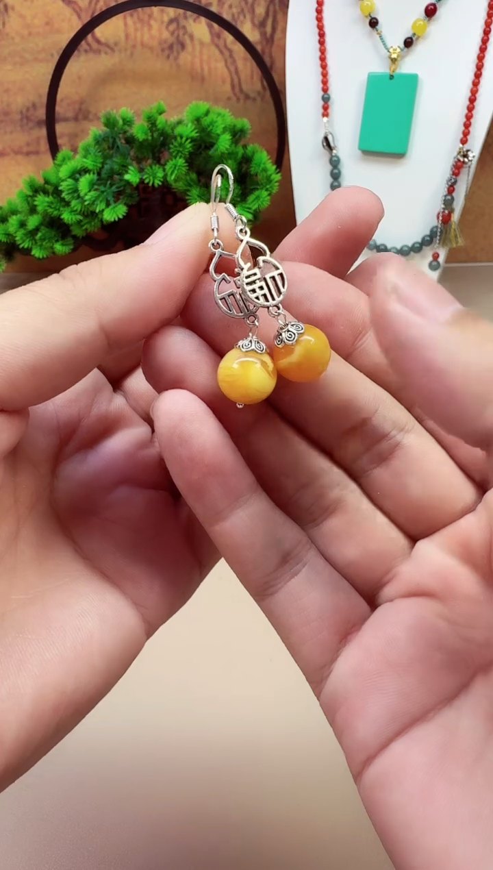 银S925镶嵌蜜蜡耳饰E57