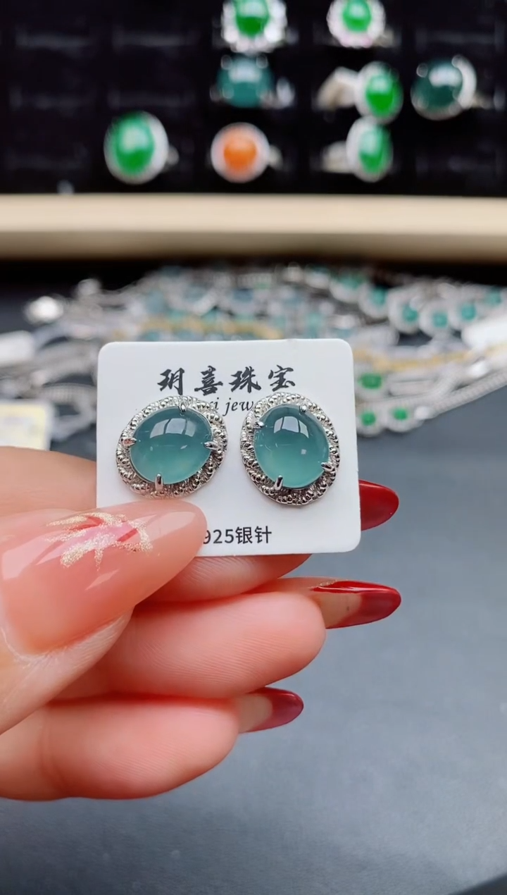 【闪购商品】翡翠耳饰银S925镶嵌580505