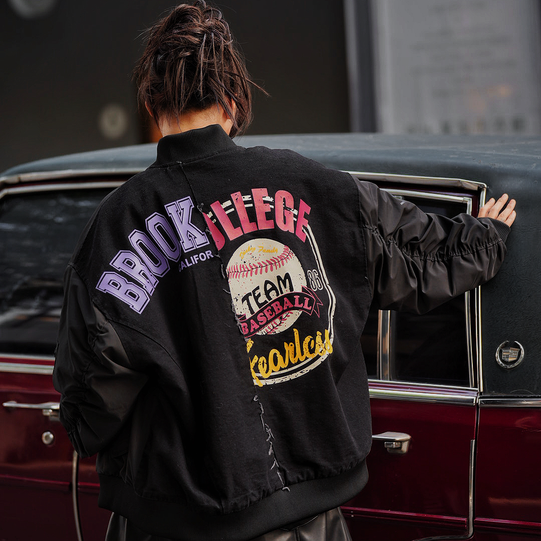 2025新款韩版潮牌字母卡通印花宽松休闲棒球服夹克外套