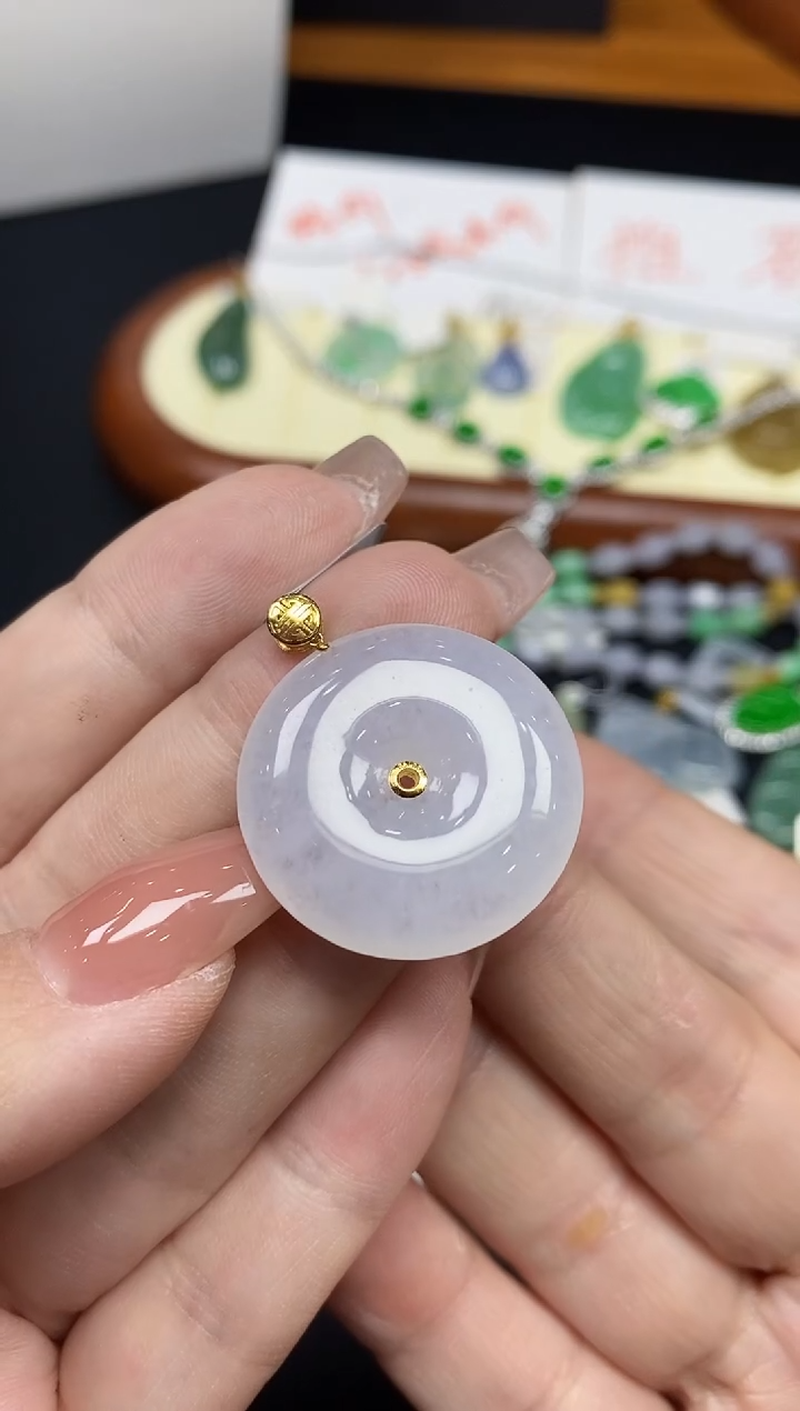 吊坠(不含链)18K金镶嵌翡翠平安扣18K金扣镶嵌@@CMT