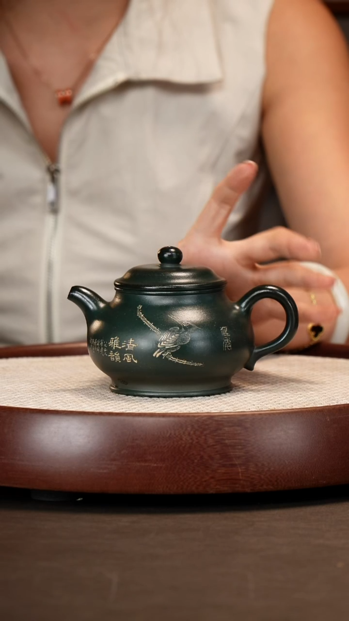 茶壶紫砂茶*道【杨建英】绿泥潘壶 260CC
