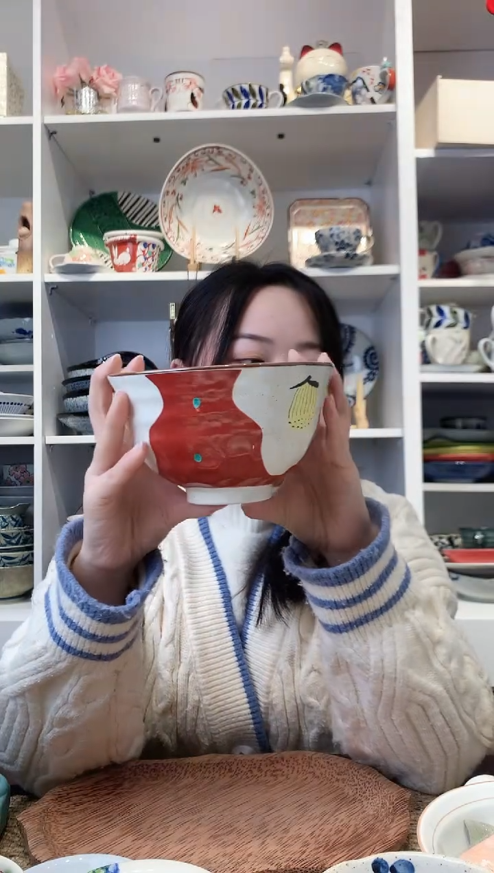 陶瓷【孤品】赤绘大面碗15cm