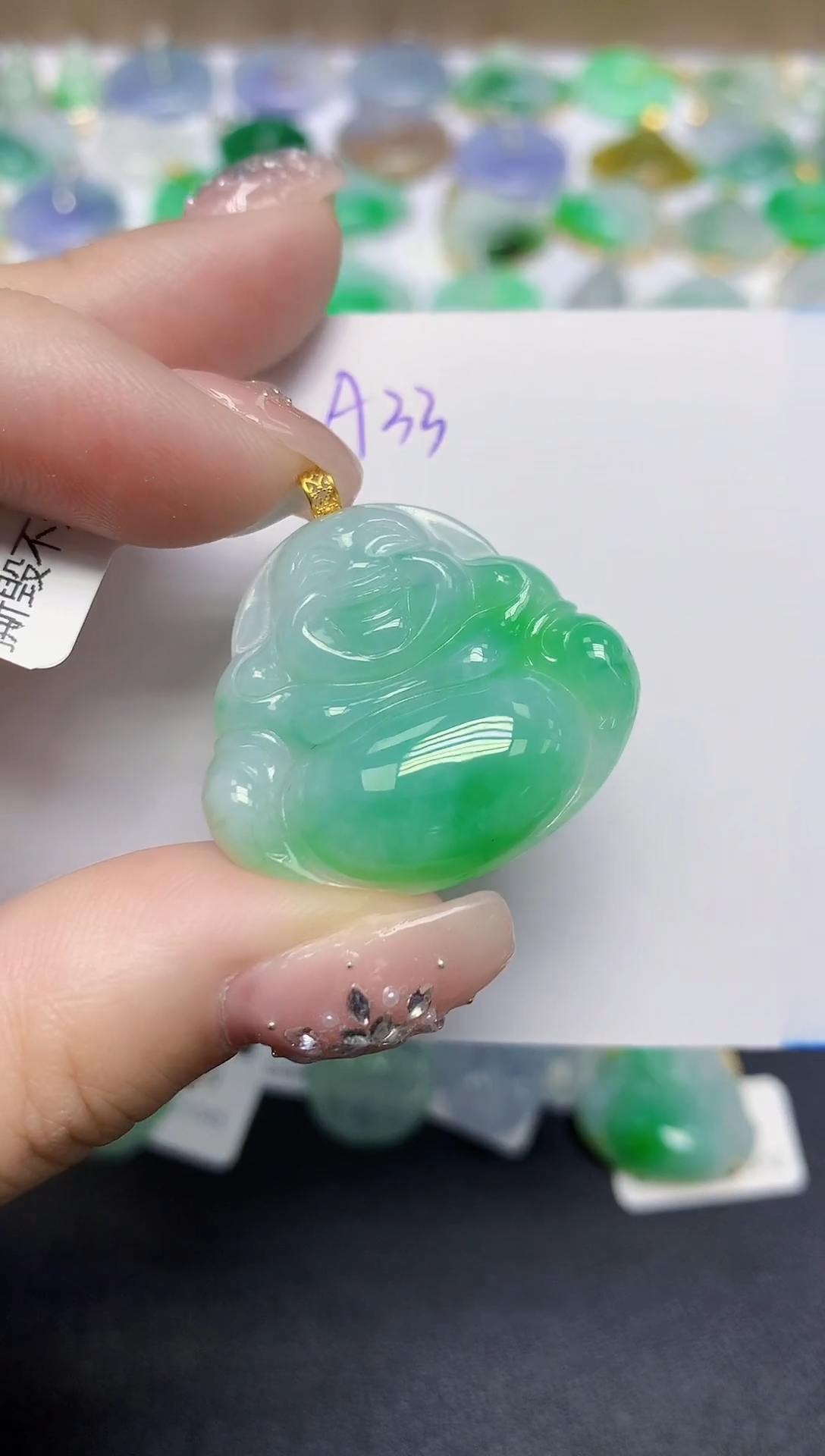 颈饰18K金镶嵌翡翠天然缅甸翡翠A货翡翠百元以上9元证书费自理