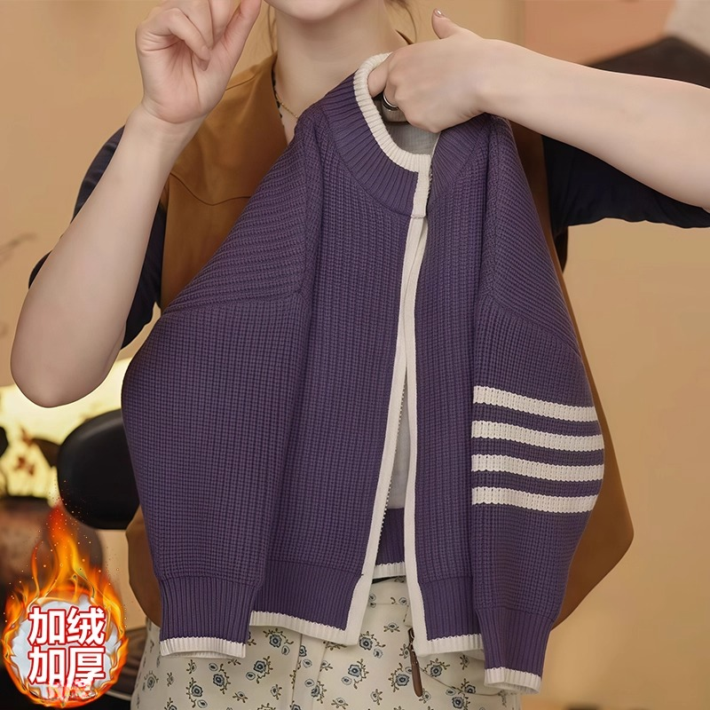 女童加绒开衫毛衣2025新款秋冬儿童加厚针织衫打底衫保暖衣外套潮