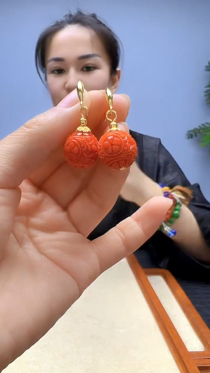 非金属珐琅非金属无高货diy劲饰雕刻珠耳钩