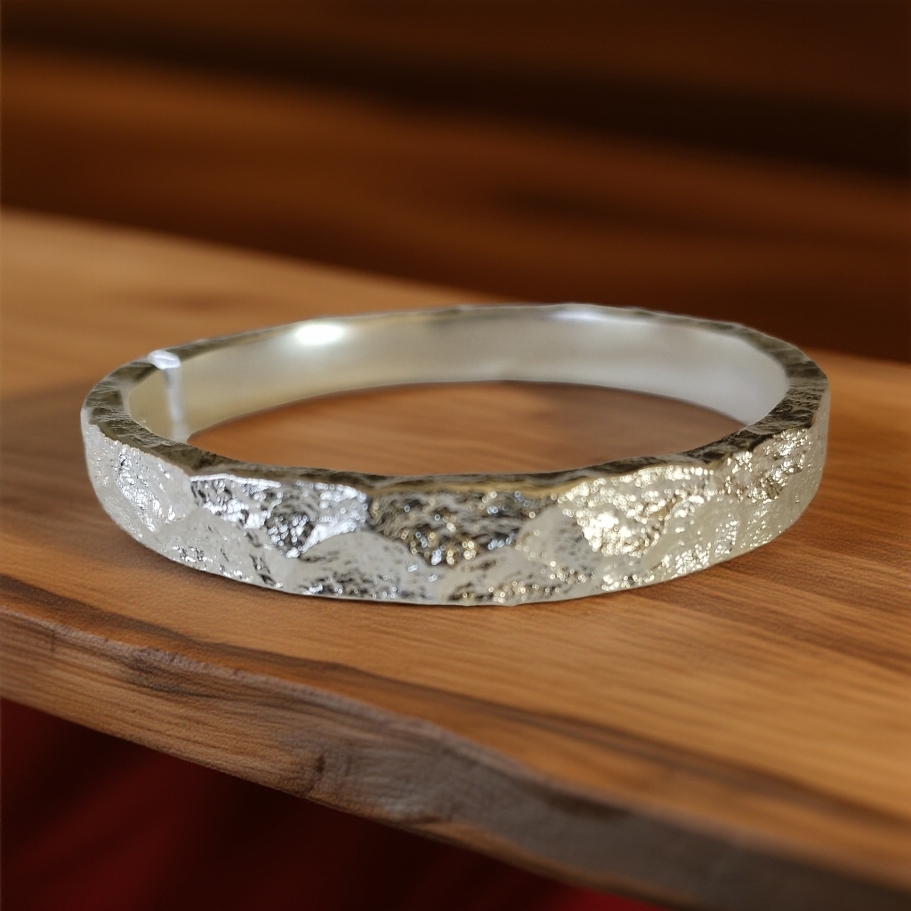 足银手镯  古法手工錾刻吉言精雕开口国风复古传承银镯子简约百搭