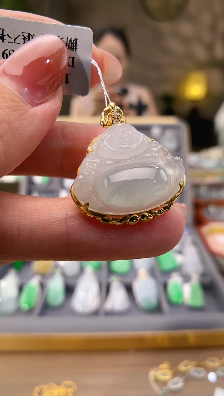 吊坠(不含链)18K金镶嵌翡翠佛公
