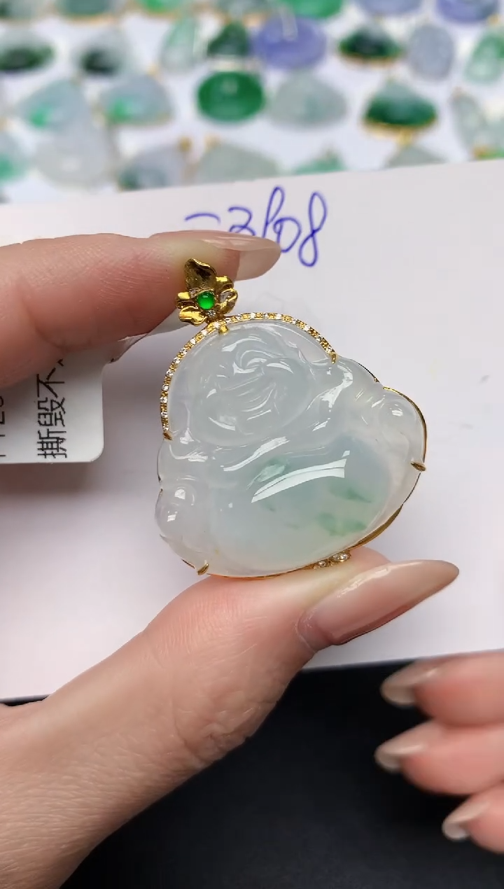 颈饰18K金镶嵌翡翠天然缅甸A货翡翠百元以上9元证书费自理