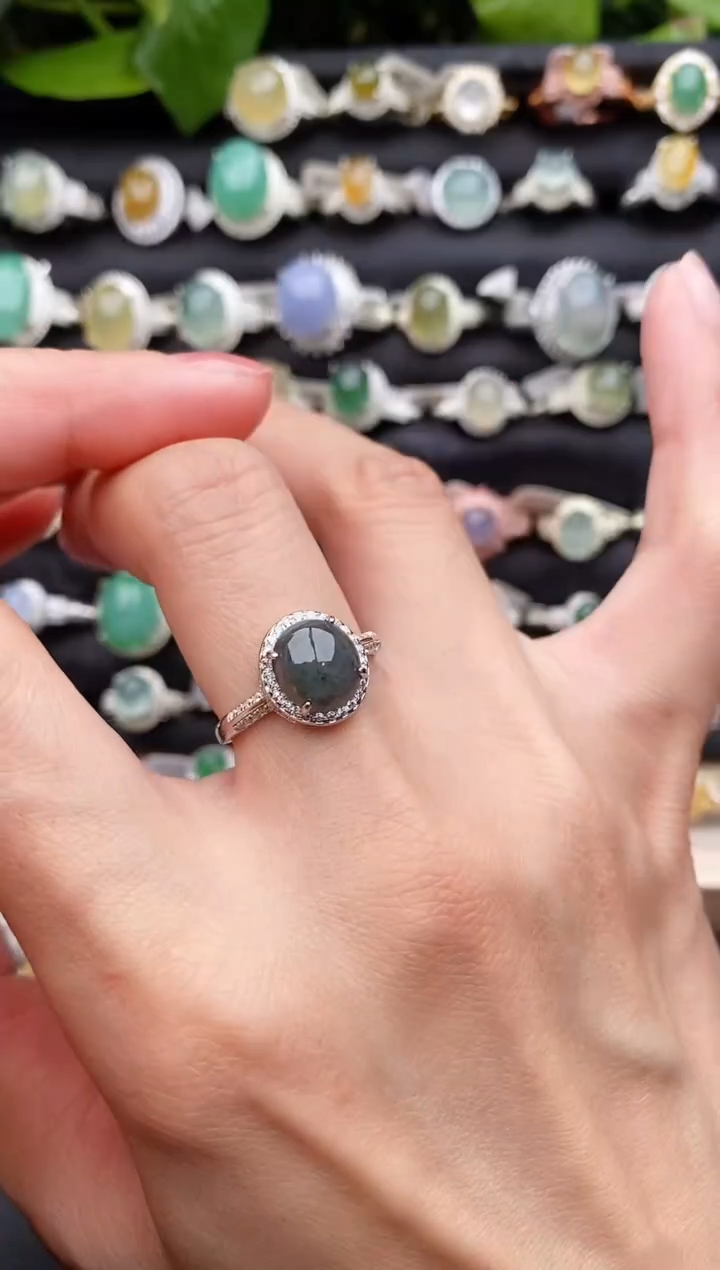 【闪购商品】翡翠戒指银S925镶嵌缅甸天然A货翡翠11  5-8