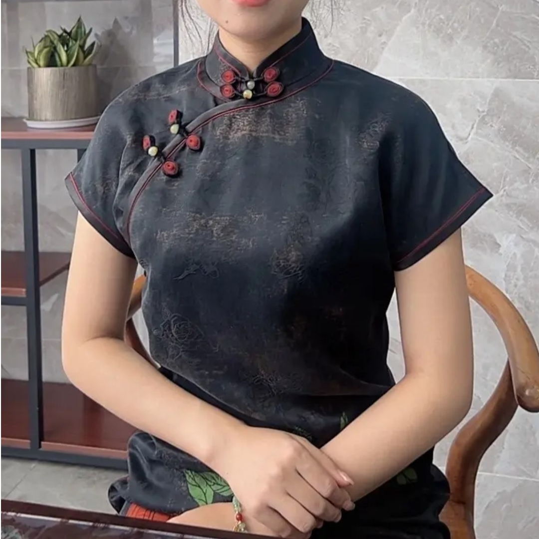 喜悦【富贵满堂】桑蚕丝春秋优雅复古气质中式旗袍