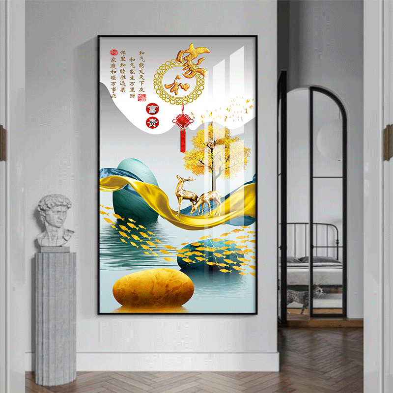 无品牌轻奢山水风景晶瓷玄关画家和富贵高档过道装饰画