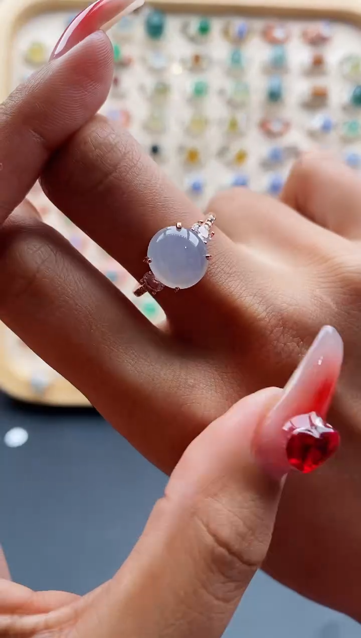 【闪购商品】翡翠戒指银S925镶嵌缅甸天然A货翡翠333  7+9